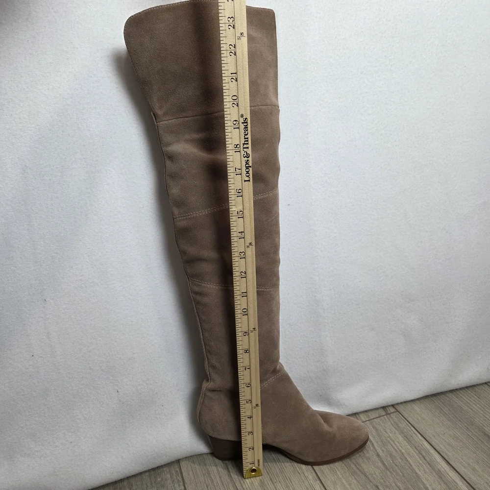 Sole Society Taupe Boots 7 Suede Over the Knee Boho Block Heel Tall Quiet Luxury